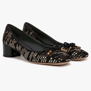 Franco Sarto Natalia Square Toe Sequin Block Heel Pumps with Bow Size 8